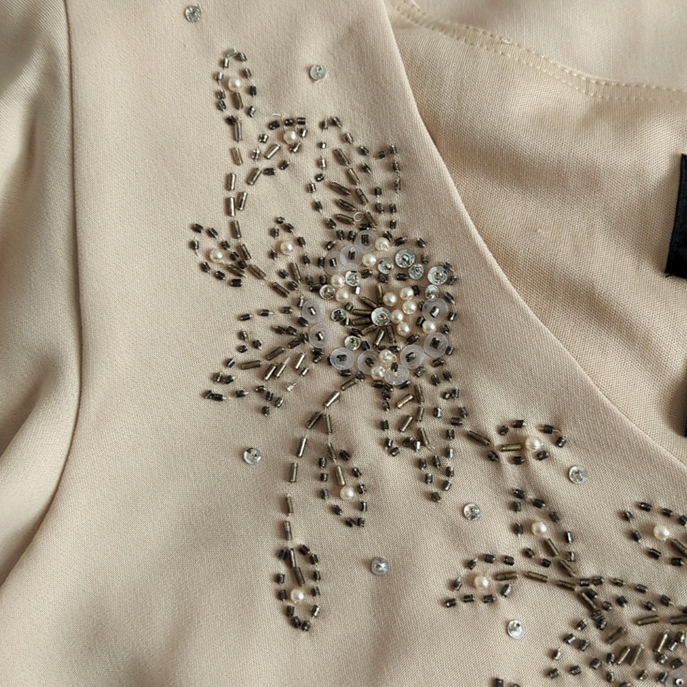S.L. Fashion Cream Beaded Flutter Sleeve Midi Cocktail Dress Size 16 - Picture 5 of 10